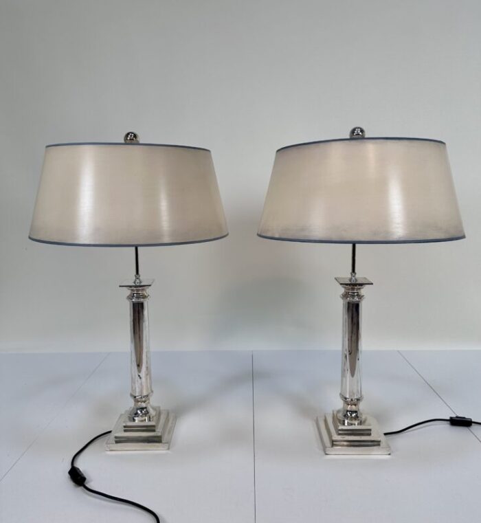 large empire tuscan silver plated column table lamps france 1960s set of 2 1663