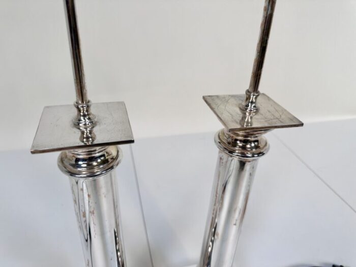 large empire tuscan silver plated column table lamps france 1960s set of 2 8164