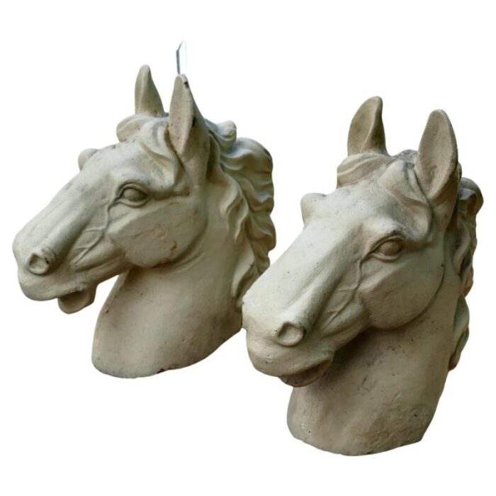 large horse heads in painted cast iron 1960 set of 2 1