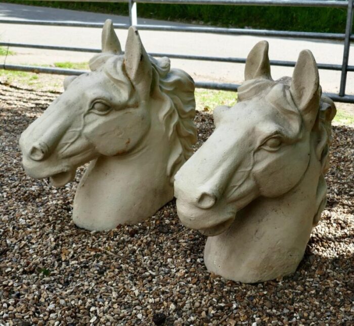 large horse heads in painted cast iron 1960 set of 2 3