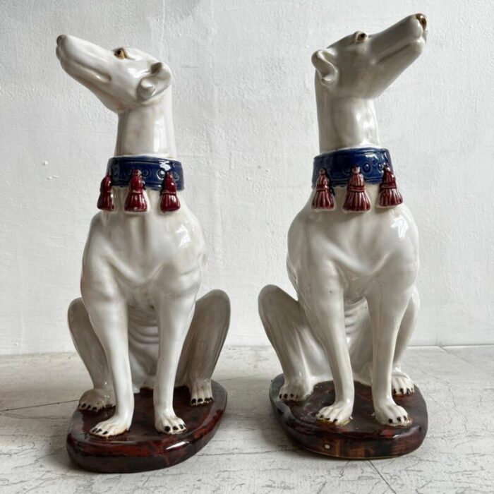 large italian ceramic greyhounds 1950s set of 2 1