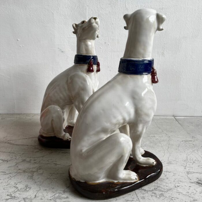 large italian ceramic greyhounds 1950s set of 2 2