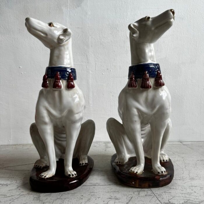 large italian ceramic greyhounds 1950s set of 2 4