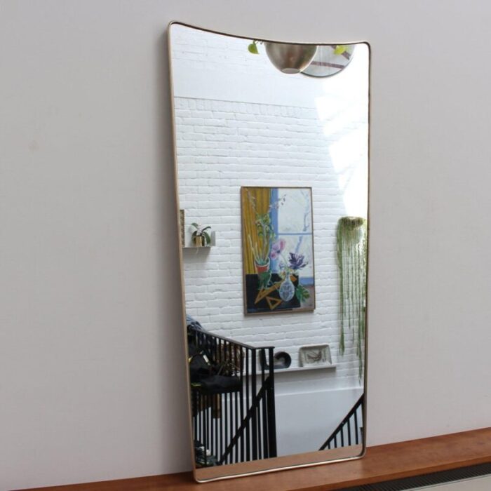 large mid century italian wall mirror with brass frame 1950s 2