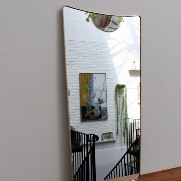 large mid century italian wall mirror with brass frame 1950s 3