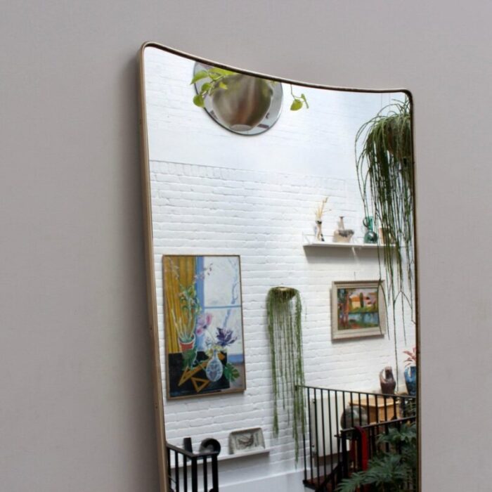 large mid century italian wall mirror with brass frame 1950s 4