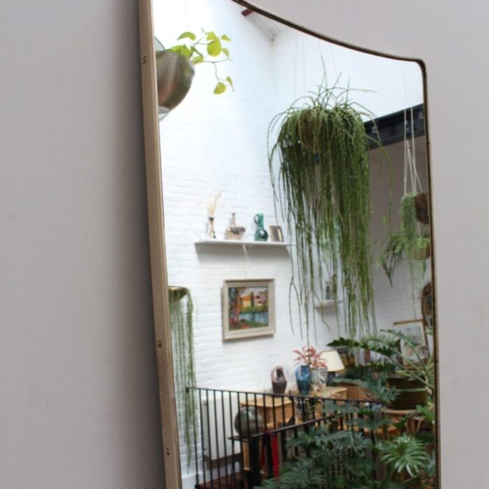 large mid century italian wall mirror with brass frame 1950s 5