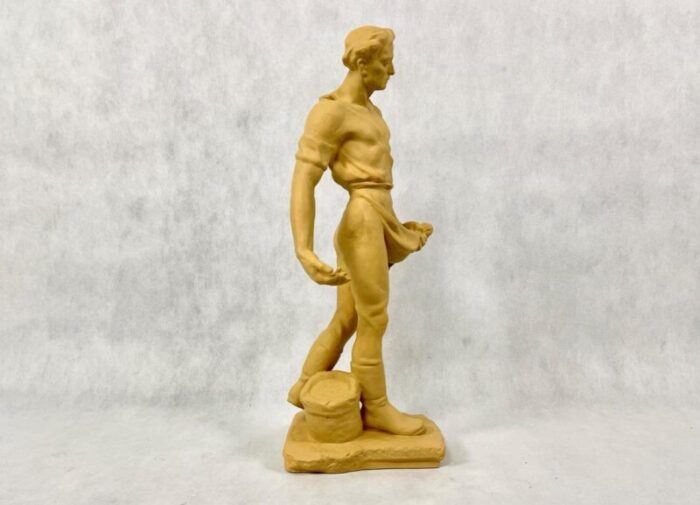 large socialist realist style ceramic sculpture of sower czechoslovakia late 1940s 3