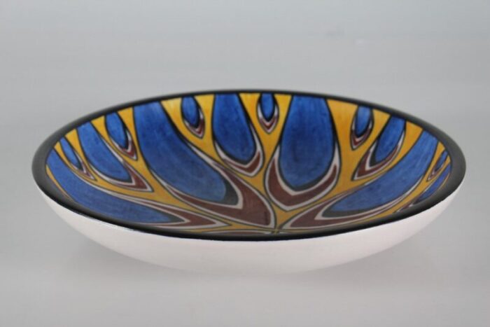 large soholm ceramic low bowl with graphic pattern in bright colors 1960s 1