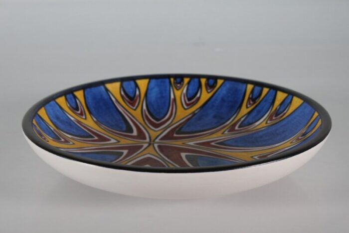 large soholm ceramic low bowl with graphic pattern in bright colors 1960s 2