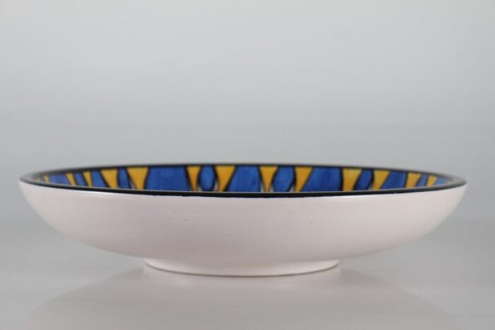 large soholm ceramic low bowl with graphic pattern in bright colors 1960s 4