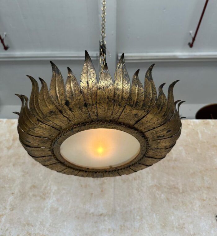 large spanish gilt metal crown ceiling fixture 0512