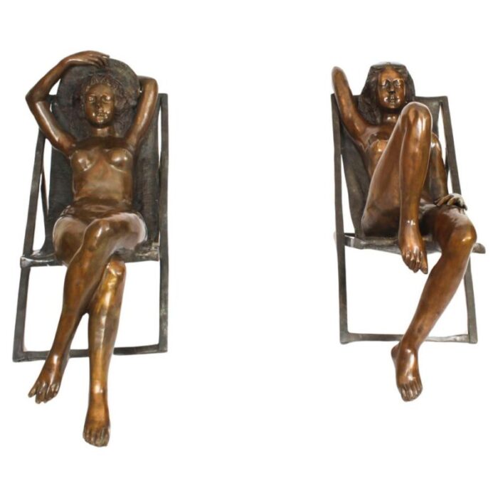 large sunbathing ladies in bronze 1980s set of 2 1