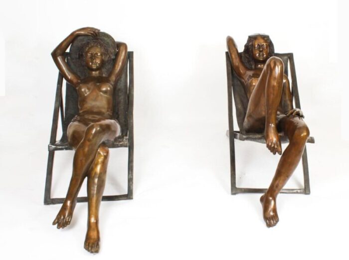 large sunbathing ladies in bronze 1980s set of 2 10