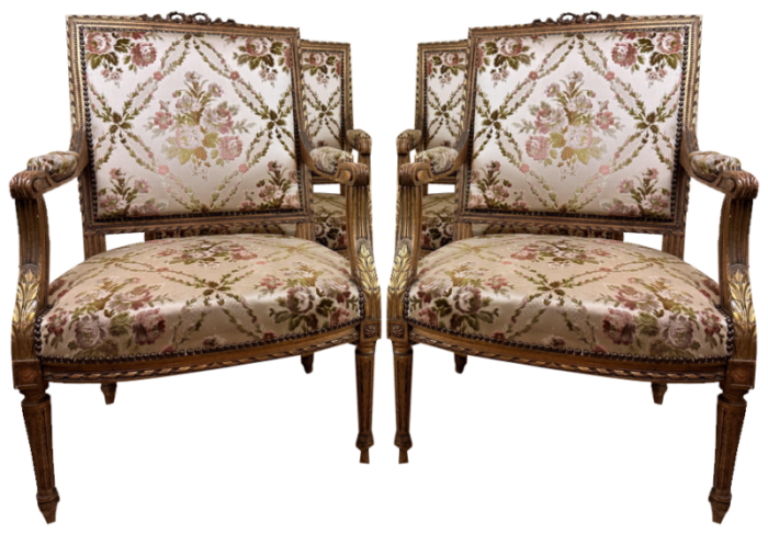 large vintage louis xvi style armchairs in golden wood set of 4 2378