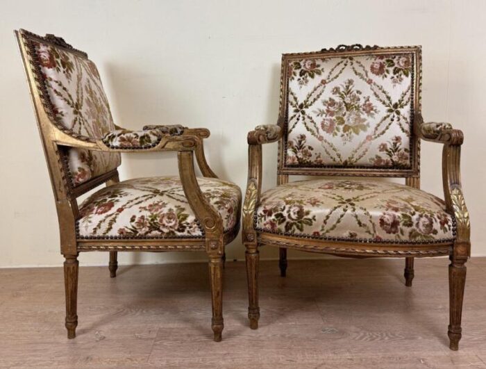 large vintage louis xvi style armchairs in golden wood set of 4 4865