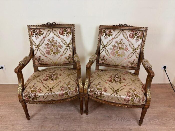 large vintage louis xvi style armchairs in golden wood set of 4 8394