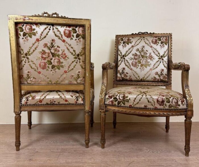 large vintage louis xvi style armchairs in golden wood set of 4 8713