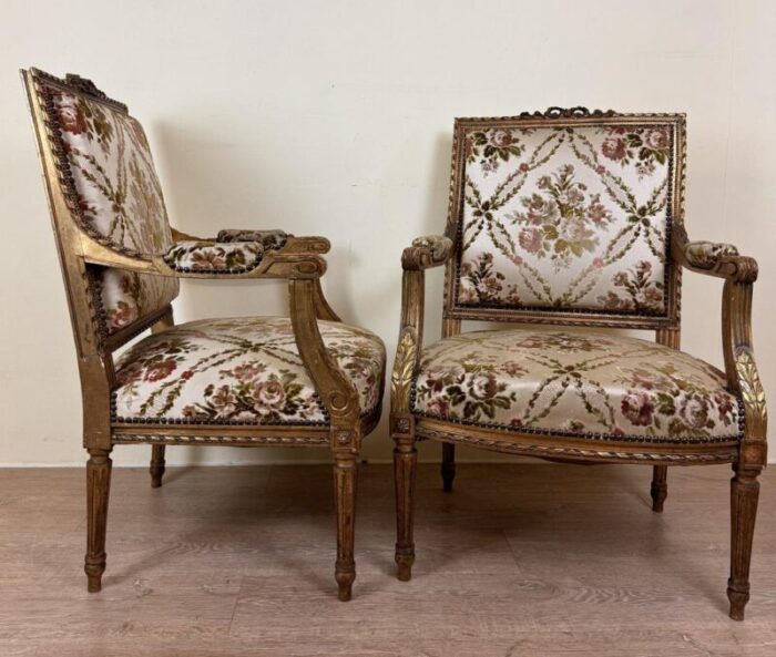 large vintage louis xvi style armchairs in golden wood set of 4 8938