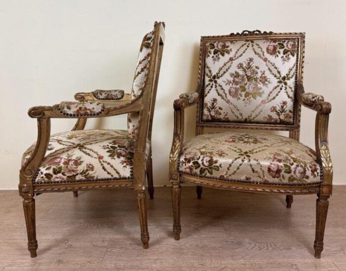 large vintage louis xvi style armchairs in golden wood set of 4 9083