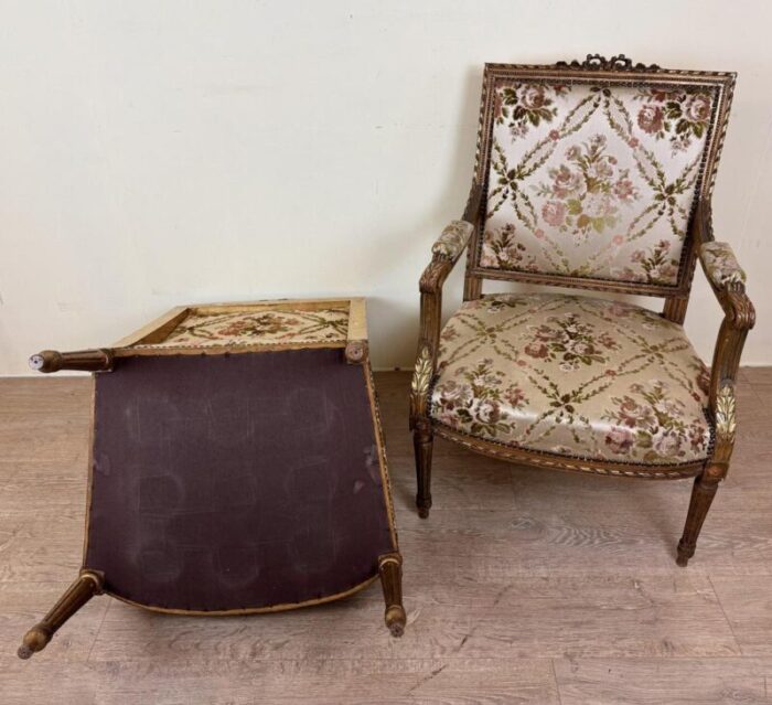 large vintage louis xvi style armchairs in golden wood set of 4 9154