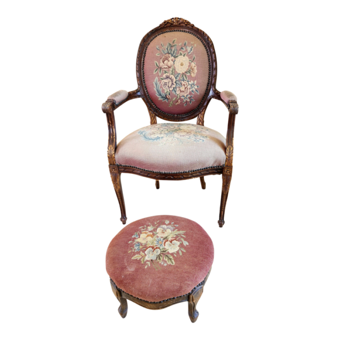 late 19th century antique victorian chair with stool 9818