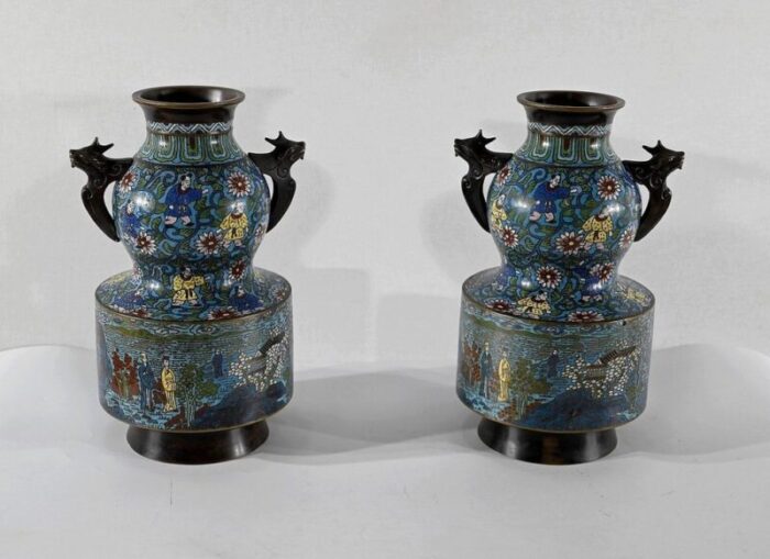 late 19th century cloisonne enamel vases japan set of 2 1