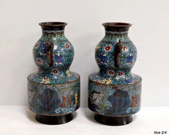 late 19th century cloisonne enamel vases japan set of 2 11