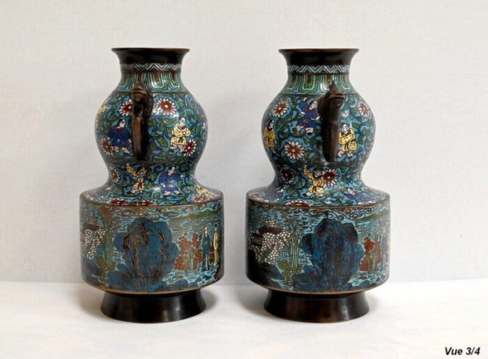 late 19th century cloisonne enamel vases japan set of 2 13