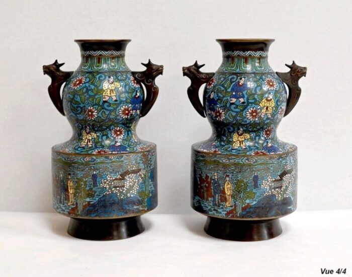 late 19th century cloisonne enamel vases japan set of 2 14