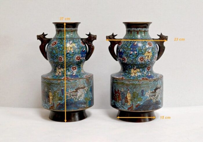 late 19th century cloisonne enamel vases japan set of 2 16