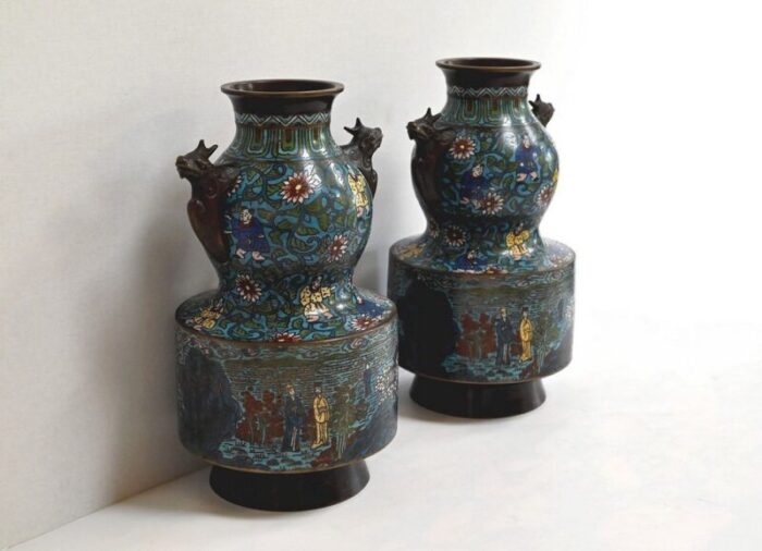 late 19th century cloisonne enamel vases japan set of 2 2