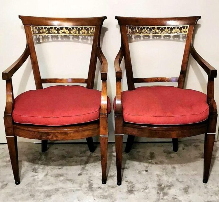 late 19th century empire style pair of italian chairs king with vienna straw 0318