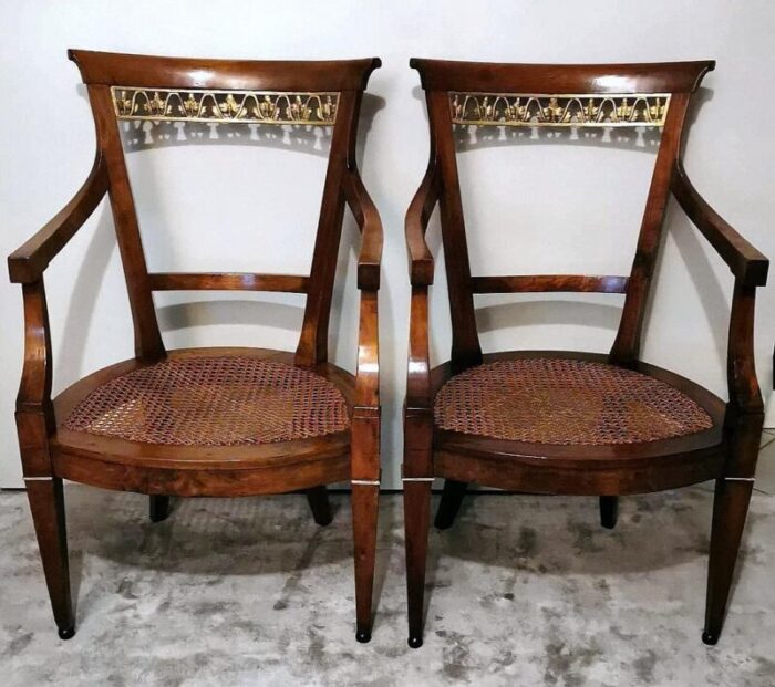 late 19th century empire style pair of italian chairs king with vienna straw 1207