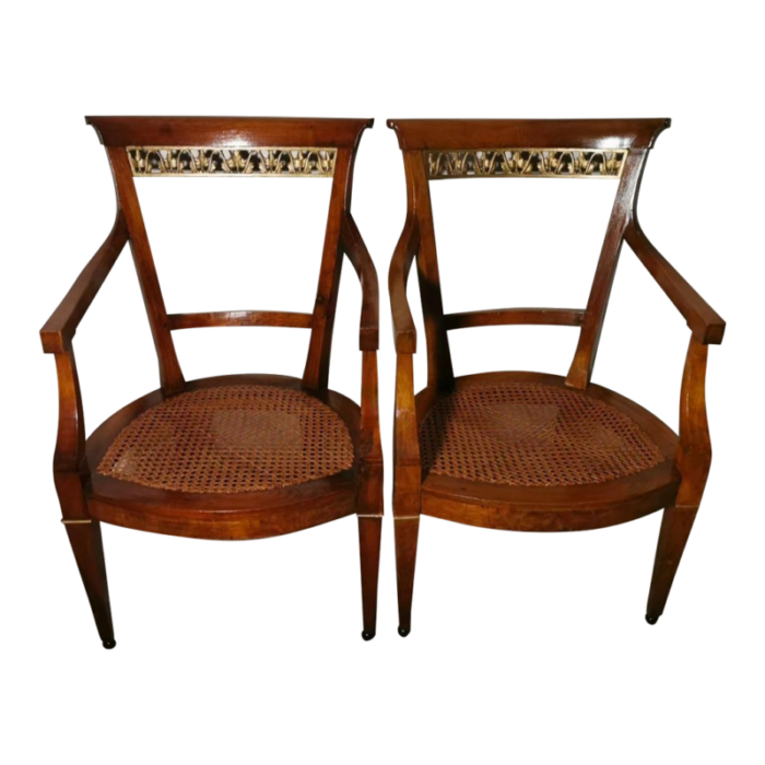 late 19th century empire style pair of italian chairs king with vienna straw 1267