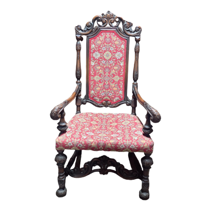 late 19th century english jacobean armchair hand carved circa 1880 4405