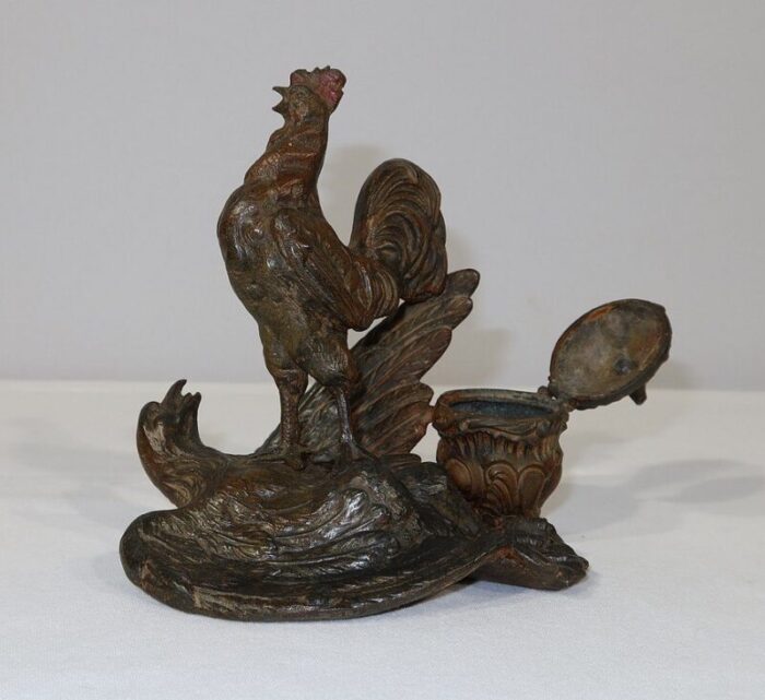 late 19th century inkwell with rooster 16