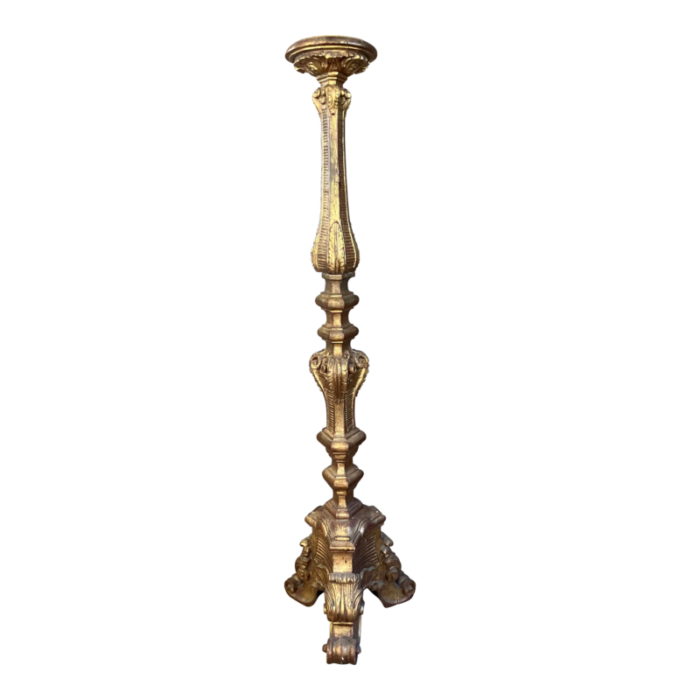 late 19th century italian carved gilt gold floor candle pedestal 9036