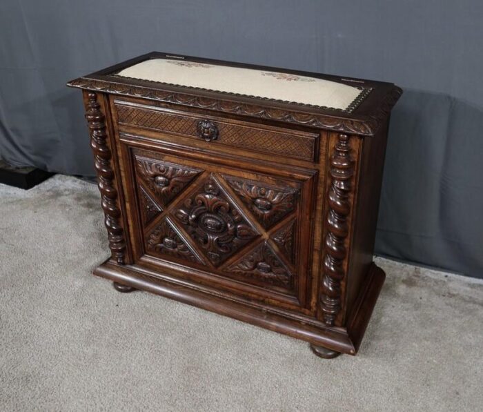 late 19th century louis xiii landing linen chest in beech and walnut 0324