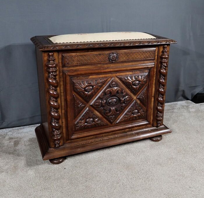 late 19th century louis xiii landing linen chest in beech and walnut 0673 scaled