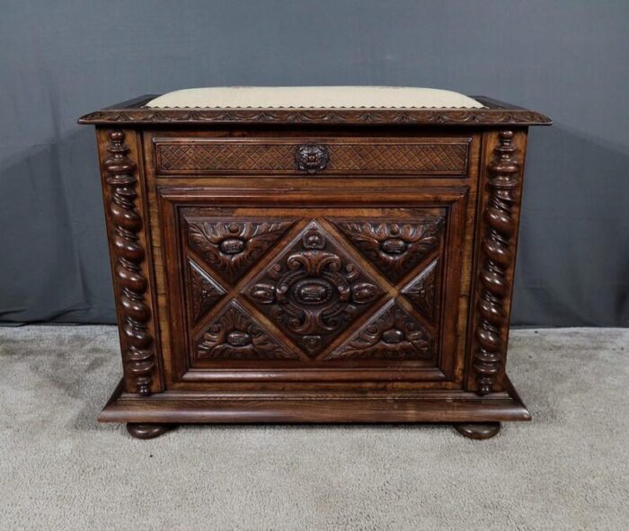 late 19th century louis xiii landing linen chest in beech and walnut 3058