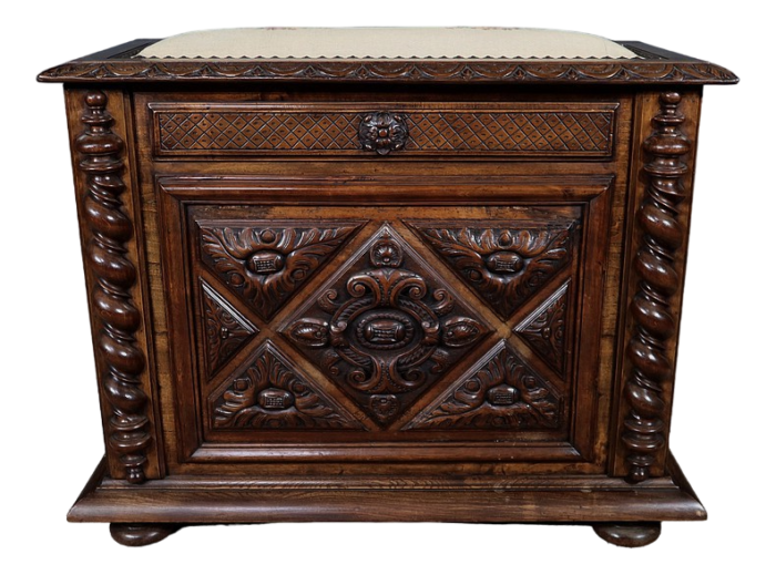 late 19th century louis xiii landing linen chest in beech and walnut 4881