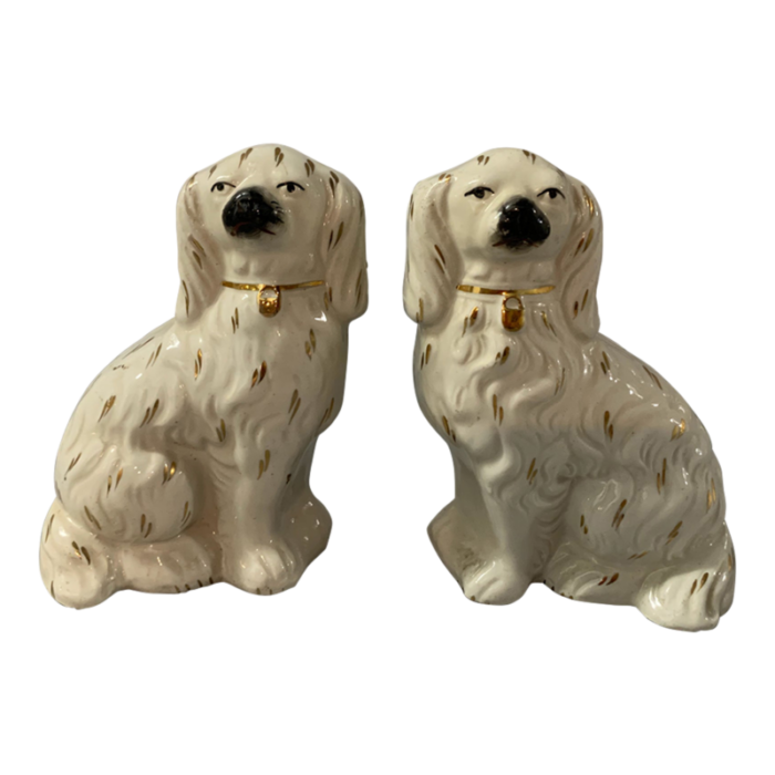 late 19th century staffordshire white dogs with gold a pair 2270