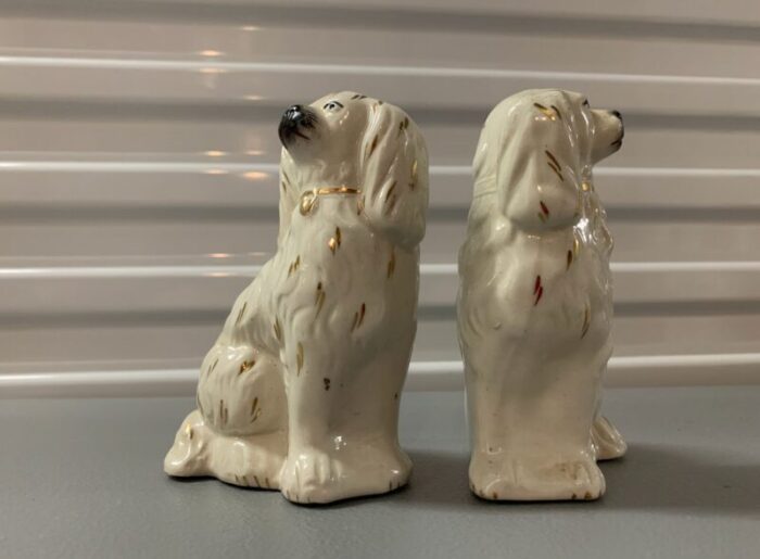 late 19th century staffordshire white dogs with gold a pair 7729