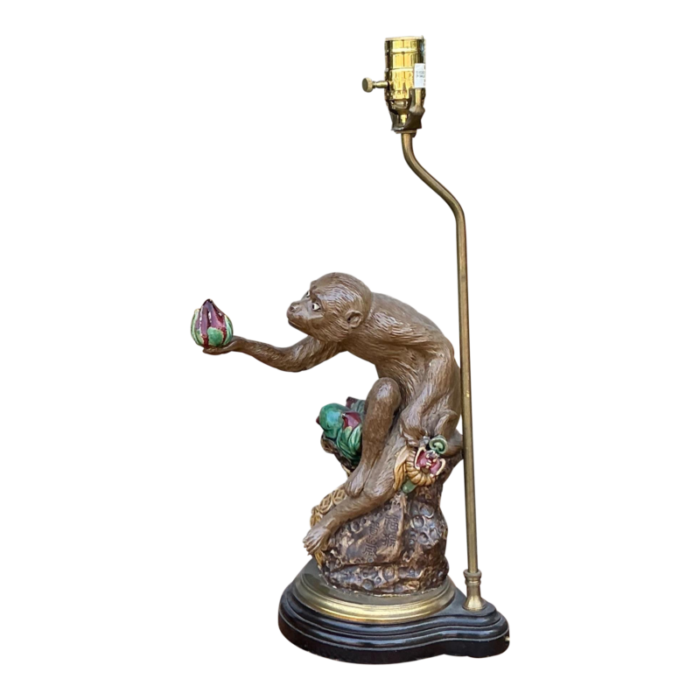 late 20th c chinese export style table lamp monkey with pomegranates 1732