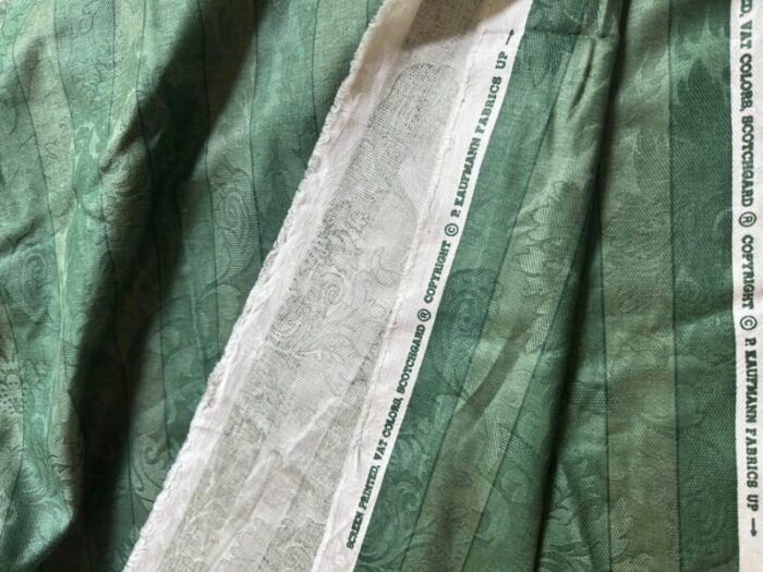 late 20th century p kaufman fabric green striped damask about 22 yards 9752