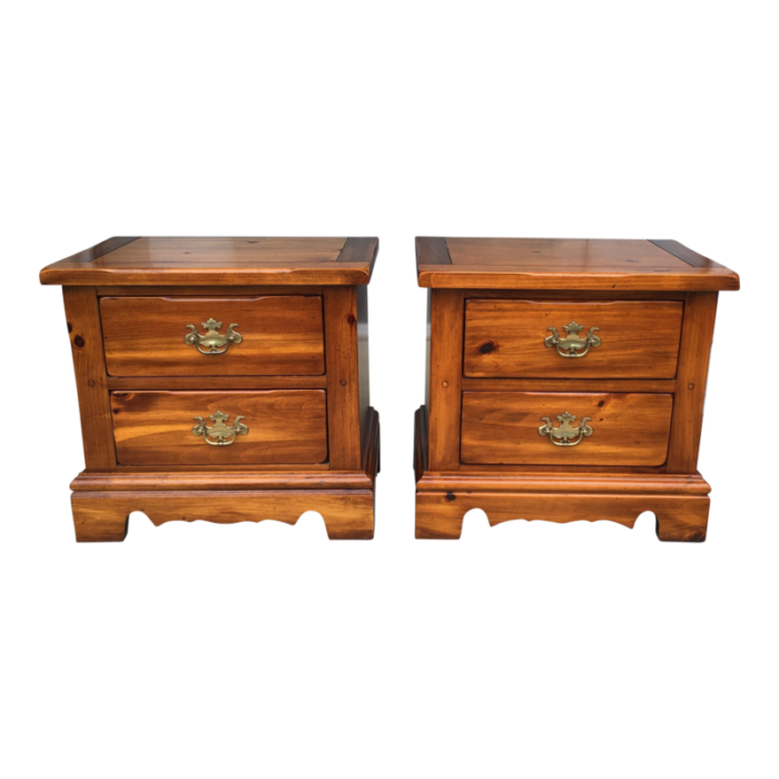 late 20th century pair of lea furniture solid pine nightstands 0490