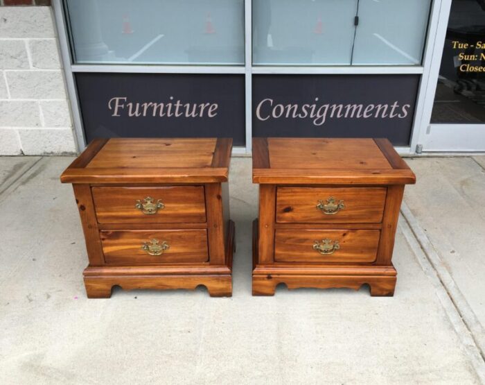 late 20th century pair of lea furniture solid pine nightstands 0510