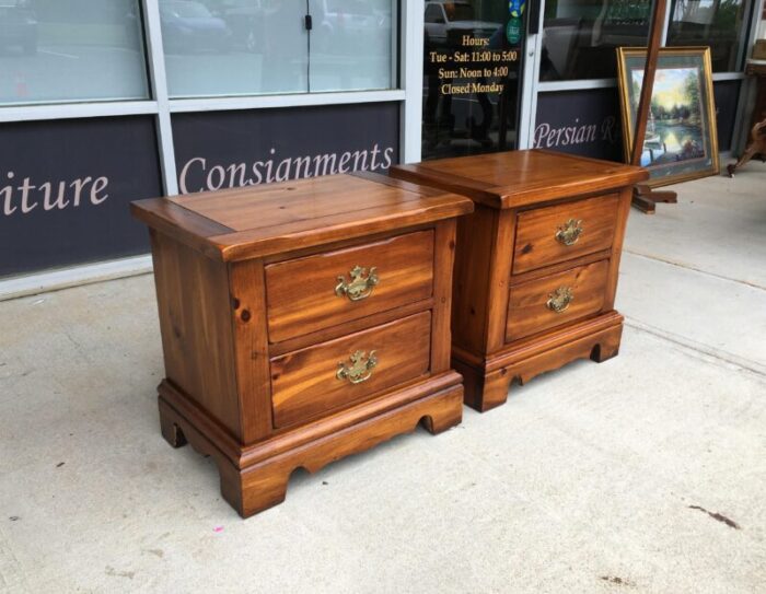 late 20th century pair of lea furniture solid pine nightstands 0974