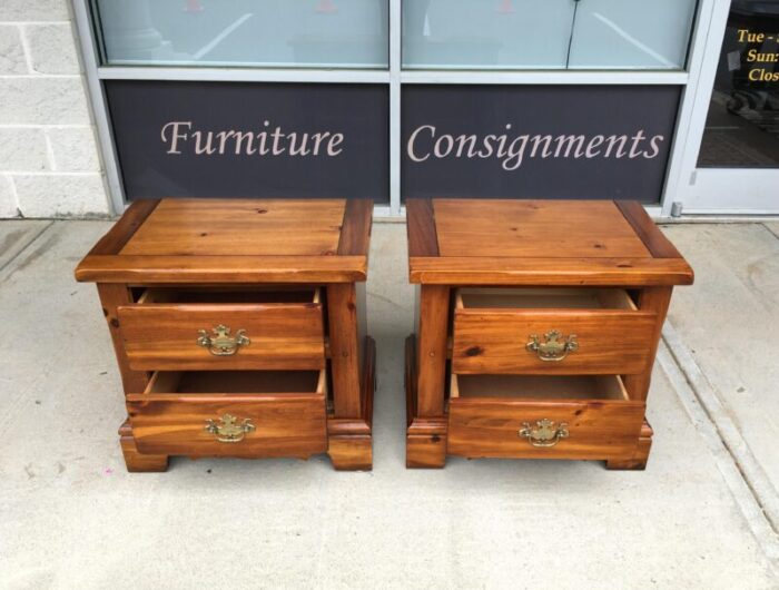 late 20th century pair of lea furniture solid pine nightstands 3651